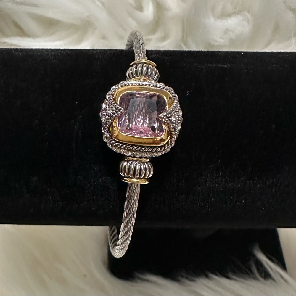 Silver Cable Flex station Rose Pink Mix Metal Bracelet